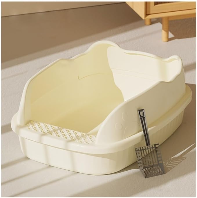 Pet Supplies, Non-Stick Large Cat Litter Box, High Sides & Open Top for Small Cats(White)