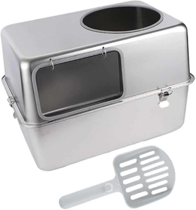 Hooded Cat Litter Box with Lid Large Capacity Detachable Reusable Kitty Litter Tray Sandbox- Without Pedal