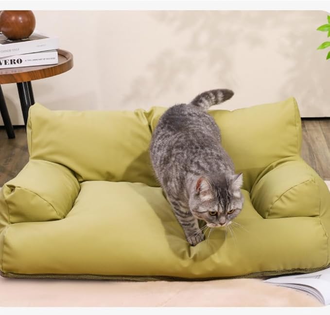 Pet Dog Cat Sofa and Chair PU Leather,Couch Soft Calming Pet Beds for Medium Small Cats and Dogs,Pet Furniture Cat Beds (Green, Medium)