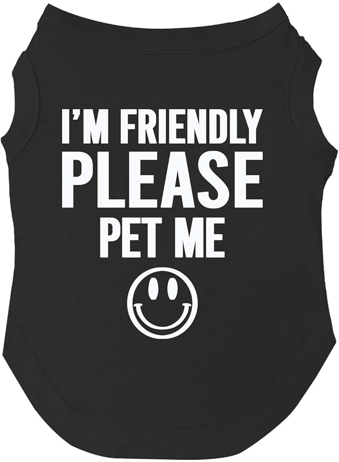 I'm Friendly Please Pet Me Dog Tee Shirt | Sleeveless | Sweet & Friendly | Good Boy & Girl Puppy (Black, 3X-Large 151)
