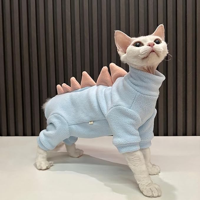 Sphynx cat Clothes, Dinosaur Costume, Hairless Cats Warm Clothes for Cornish Rex and Devon Rex (Blue, L(5.5-8lbs))