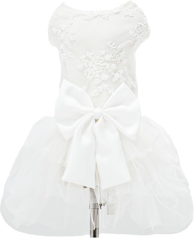 Dog Dress Wedding Outfits, Princess Lace Tutu Strappy Skirt for Female Puppy Small Medium Dogs Girl Cats Costume (Embroidery Dress, 2X-Large)