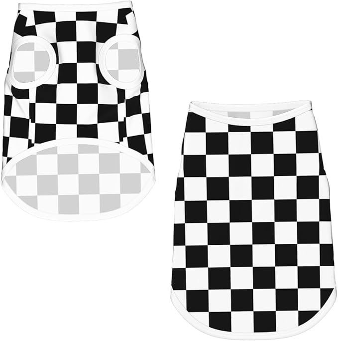 Black and White Checkered Race Flag Dog Shirts Sleeveless Puppy Cotton T-Shirts Breathable Dog Clothes Pet Apparel Tank Top Pullover Doggy Cozy Canine Wear for Small Dogs Cats White Small