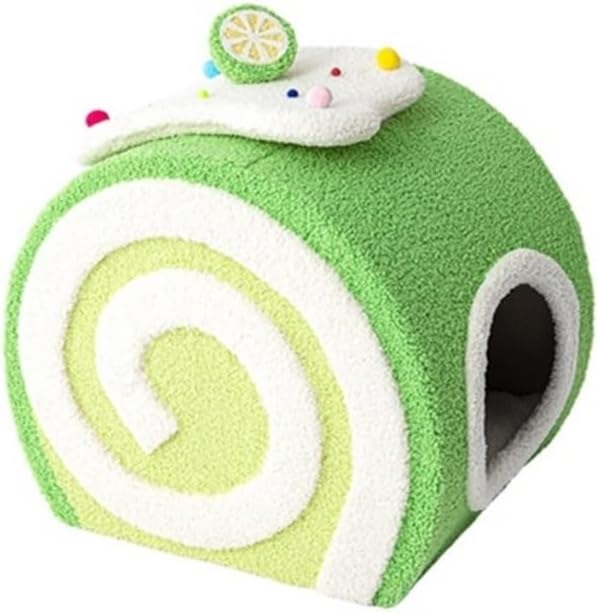Creative Cat Cave Bed, Lovely Cake Roll Cats House for Indoor Cats, Small Pet Bed, Cute Cat Furniture for All Seasons, No Assembly Needed(Green)