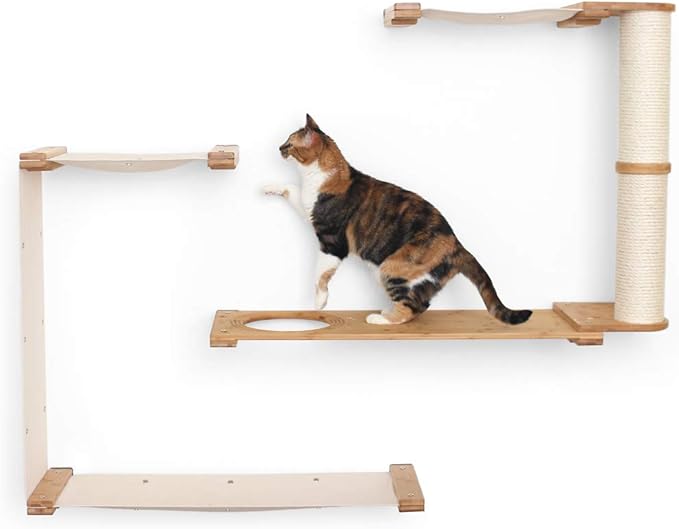 Catastrophic Creations Dakota - Multiple-Level Cat Hammock & Climbing Activity Center Wall-Mounted Cat Tree Shelves, Onyx/Natural