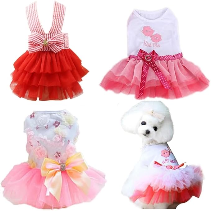 Dog Dresses Puppy Clothes for Small Dog Outfits Kitten Apparel Small Dog Cothes Female Yorkie Tutu Dress Pink L