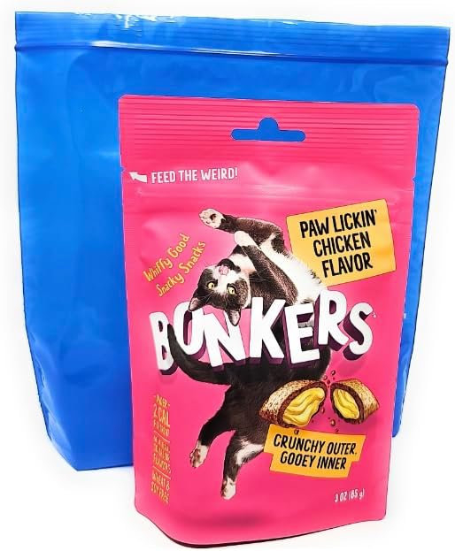 Bonkers Crunchy Cat Treats, 3oz (Variety Pack of 3 - Chicken, Seafood, Catnip) and Resealable Bags