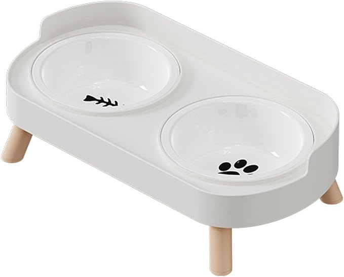 Elevated Double Bowl Ceramic Pet Food Bowls Nonslip Base Feeding Watering Dishes for Dog Cats Scratch Design Scratch Ceramic Pet Bowl