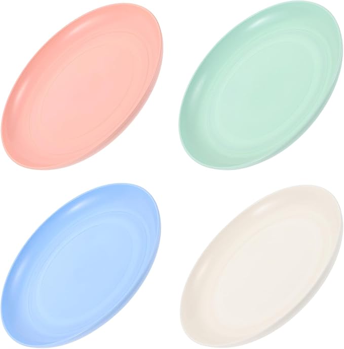 4pcs Round Flat Bottom Cat Food Bowls Set, Plastic, 15cm Diameter, Multi-Color, Suitable for Indoor Cats and Kittens Feeding and Watering