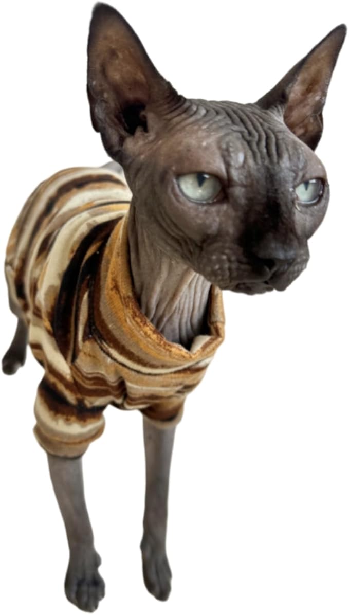 Sphynx Clothes Hairless Cat Shirt Cat Vest Pet Clothes, Round Collar Vest Kitten Shirts, Cats & Small Dogs Apparel (Rust Color, Small)