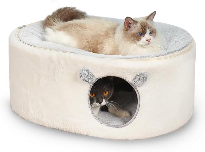 Zoratoo Cat Bed for Indoor Cats, Fluffy Large Enclosed Cat House Cave Pet Bed Hammock with Removable Washable Cover for Sleeping Cats, Kittens, Small Dog, Oval Hideaway