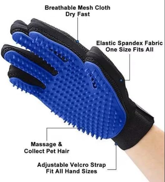 Grooming Gloves (1 Pair, Left & Right) – Gentle Deshedding & Bathing Brush for Dogs, Cats & Horses – Soft Silicone Tips, Breathable Mesh, Adjustable Fit – Easy Hair Removal (Red)
