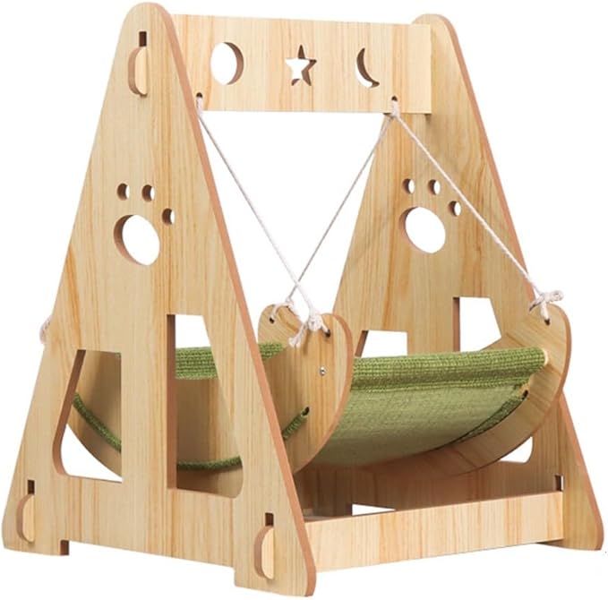 Wood Cat Hammock, Indoor pet Cat Swing Chair Bed Furniture for Sleeping, Playing, Climbing, Lounging, Easily Holds up to 20lbs