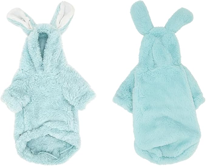 Stretchy Fuzzy 2-Leg Cat Hoodie Pajamas for Sphynx,Soft Fluffy Loungewear with Bunny Ears, Cozy Home Clothes for Hairless Cats, Winter Warm Outfit Sweater (Blue, XXL (11-14 lbs))