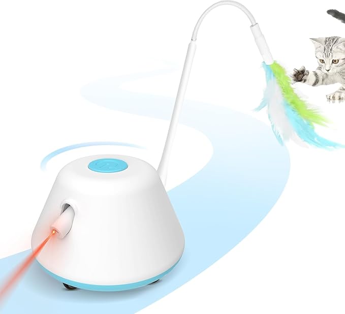 3-in-1 Interactive Cat Laser Toy, Cat Toys, with 3 Removable Feathers & 3 Speed Play Modes,USB Rechargeable Smart Excercise Toy for for Multi-cat Family Adult Bored Kittens