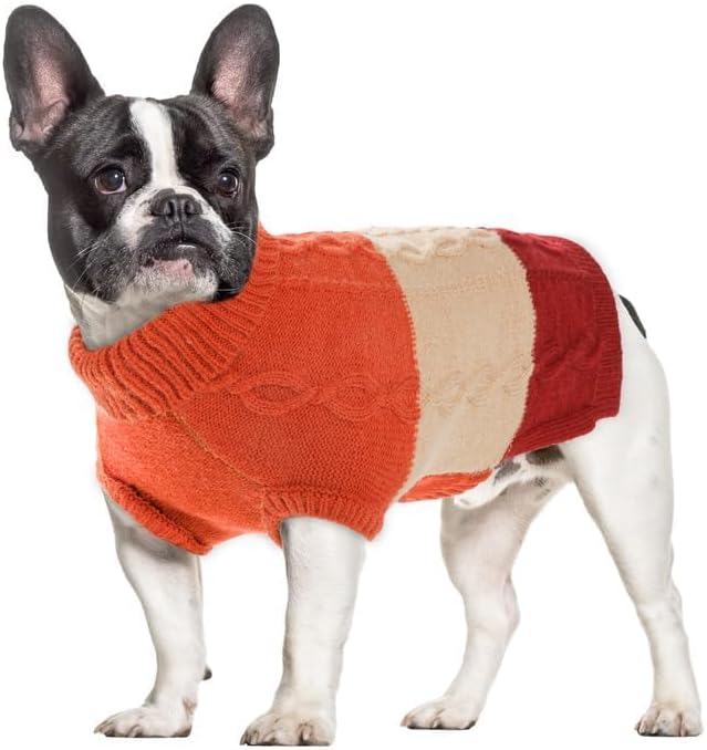Dog Knitted Turtleneck Sweater - Dog Warm Pullover Color Block Cable Knitwear, Doggie Winter Clothes for Medium Dogs Bulldog, Golden Retriever (Orange, XL)