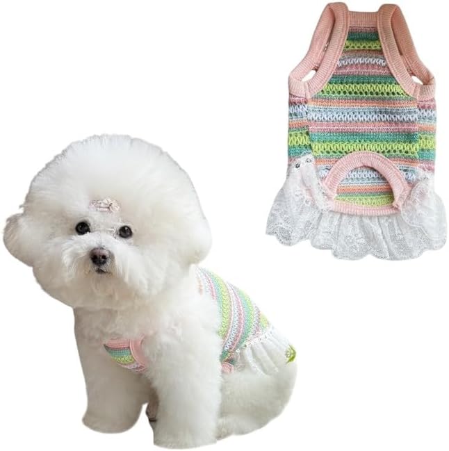 Colorful Openwork Knitted Dog & Cat Clothes - Stylish Pet Tank Top & Skirt for Small Dogs, Cats, Puppies & Kittens, Breathable Comfortable Cozy Pet Clothing
