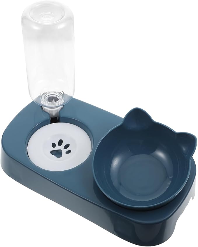 Pet Cat Dog Anti-Spill Water and Food Bowl Blue Plastic Raised Feeder with Neck Protection for Pets and Watering Supply for Home Use