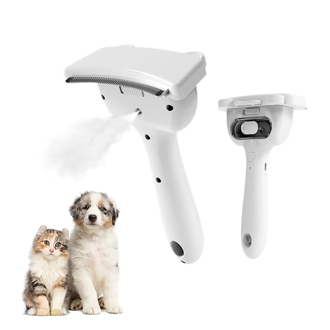 Bestselling Steam Pet Grooming Brush | One-Push Hair Removal for Cats Dogs Rabbits | 2-Level Adjustable Mist | USB Rechargeable | 304 Stainless Steel Teeth