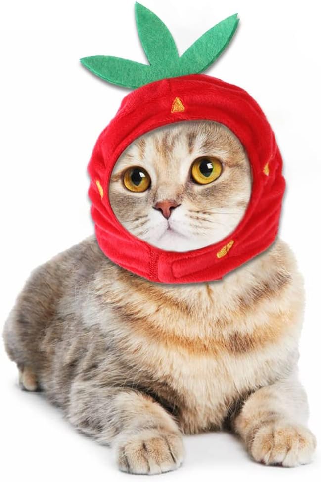 Pet Costume Hat, Cute Cat Hat, Strawberry Pet Hat, Strawberry Cat Hat Adjustable Comfortable Pet Costume Decoration Headgear