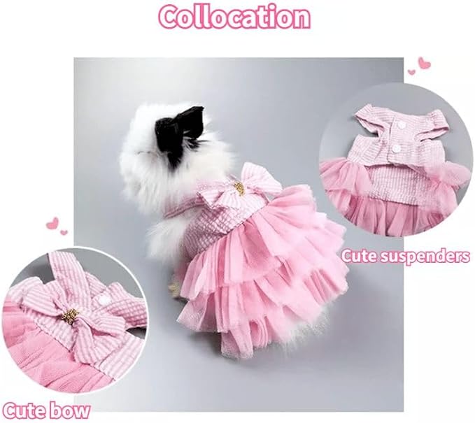 Rabbit Dress Bunny Costume Clothes Skirt Daily Wear Cloth for Small Cat Dog Puppy Chinchilla Guinea Pig, Small Animal Dress for Party Photo (Denim Pink,M)