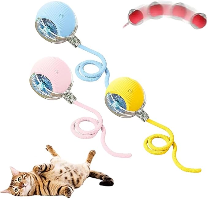 Interactive Cat Toys for Indoor Cats, 2026 New Interactive Pet Toy Ball, Cat Toy Ball for Bored Indoor Cats, Smart Rolling Ball for Dogs & Cats (Yellow+Pink+Blue)