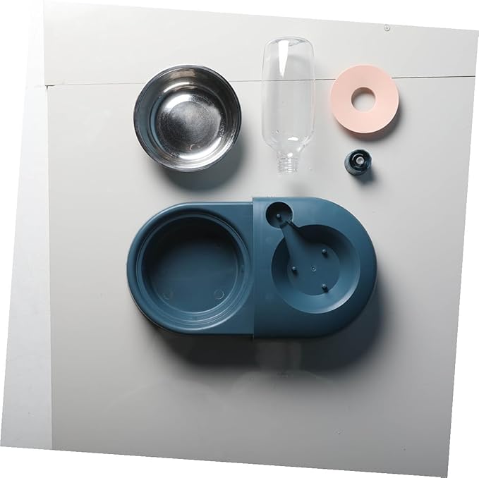 VICASKY Automatic Pet Feeder and Water Bowl, Blue Anti-Spill Dog and Cat Feeding Dish for Home Use, Sturdy Food-Grade Plastic Pet Feeding Bowl for Dogs and Cats