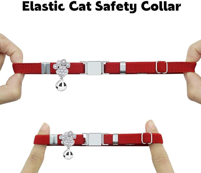 Personalized Safety Elastic Cat Collars with Bell,Laser Customized Stretch Kitten Collars for Girls Boys Cats-Red