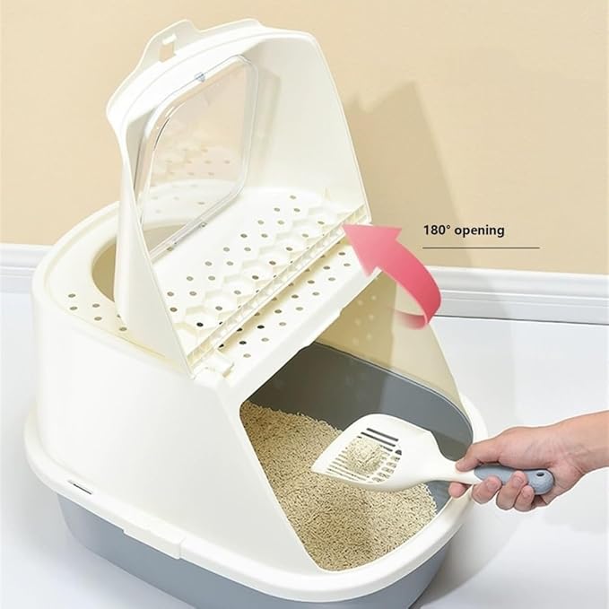 Pet Supplies, Cat Litter Box with Scoop,Enclosed Design for Large Cats, Easy Clean(Gray)