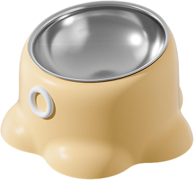 Tilted Cat Feeder Bowl Food Dispenser Living Room Home Travel Indoor Watering Feeding Dish Cat Food Bowl for Pets Small Dogs, Yellow