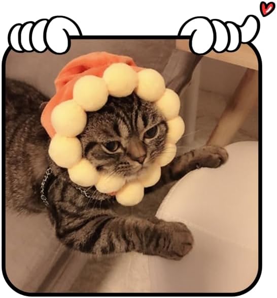5 Pieces Cat Hat Adorable Cat Costume Outfit Bunny Hat with Ears Funny Mane Hat for Cats and Small Dogs Party Costume Accessory Headwear (Pineapple-Sunflower-Banana-Strawberry-Rabbit)-Not for Children