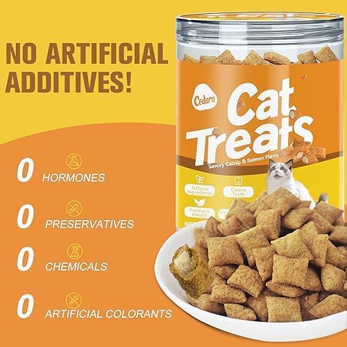 Soft & Crunchy Cat Treats with Real Salmon & Catnip, Dual Texture Cream-Filled Cat Snacks for Cats & Kittens, Training Rewards & Dental Support