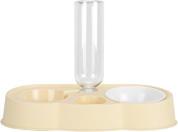 Double Pet Bowl Set, Non - Slip Stable 2-in-1 Food & Water Bowl with Automatic Water Dispenser Bottle, Feeding Station for Cats, Small Dogs and Mini Pets (Yellow)