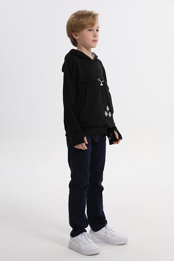 ALYC Boys Girls Hoodies - Pet Holder Kitten Puppy Carriers Pullover Long Sleeve Cat Ear Sweatshirt with Removable Inner Pouch Black