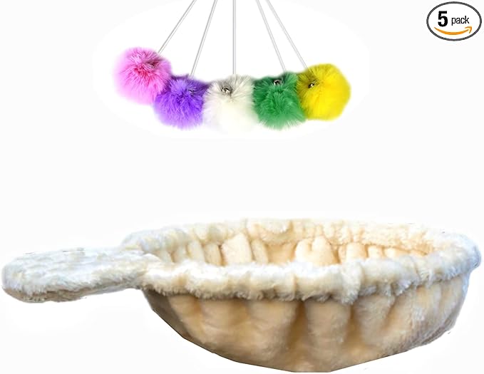 SHENGOCASE 13" Beige Nest Basket Lounger Hammock Bed for Cat Tree Tower Replacement, 5-Pack Hanging Ball Toys with Elastic String, Cat Tree Accessories Hammock Attachment (Beige)