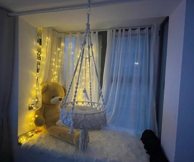 Hanging Cat Bed Tree Macrame Hammock Wall Furniture Swing Crochet Cave Without Any Pillow - Color: Off White