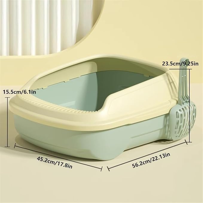 Pet Supplies, Open Top Cat Litter Box with Scoop, High Side Sifting Tray for All Cats(Green)