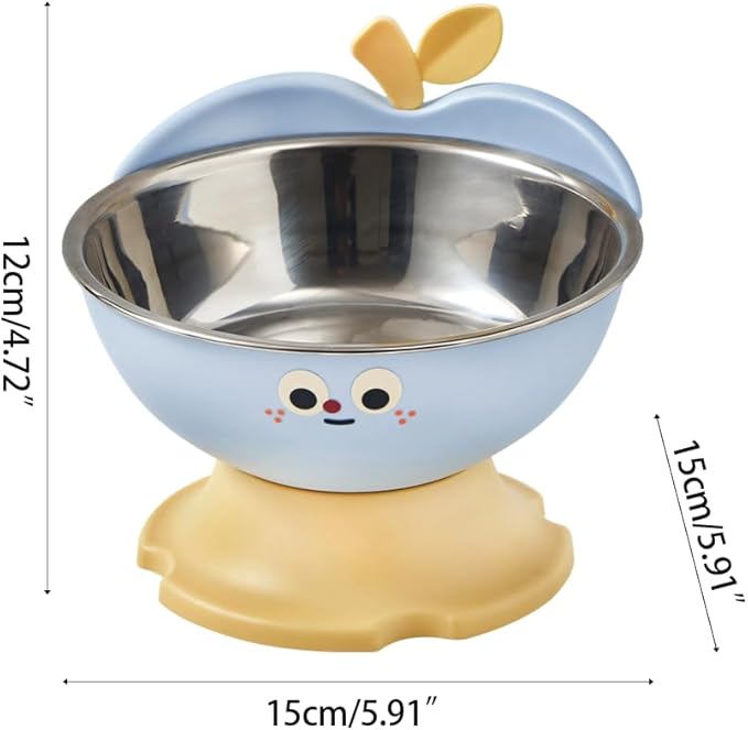 Elevated Cat Dog Bowl Apple Shape, Non Slip Pet Feeder with Stainless Steel Inner, Anti Vomiting Neck Protection for Small Medium Pets