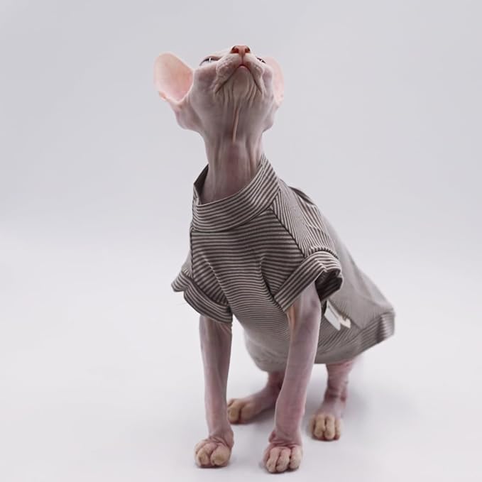 Cotton Sphynx Cat Clothes Spring and Summer Thin High Elasticity Devon Rex, Konish Clothes Hairless Cat Clothes Cat Apparel for Small Cats and Dogs (Grey, Small)