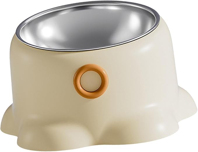 Tilted Cat Feeder Bowl Food Dispenser Living Room Home Travel Indoor Watering Feeding Dish Cat Food Bowl for Pets Small Dogs, Vanilla Brown