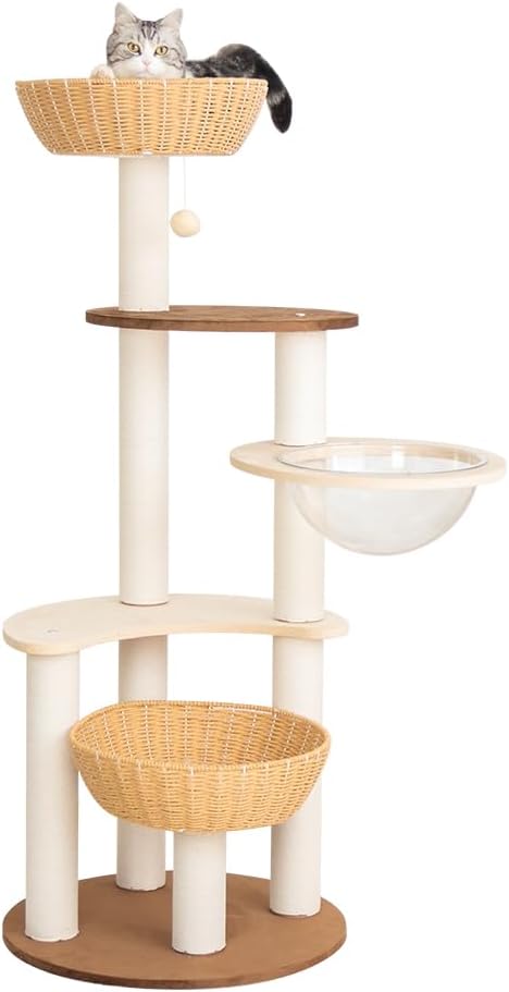 Modern Cat Tree for Large Cat, Wood Cat Tower Heavy Duty with Scratch Post for Indoor Big Cats (133cm (Particle Board))