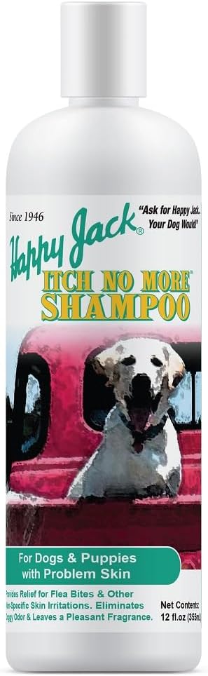 Happy Jack Dog Itch Relief Shampoo & Medicated Treatment (12 oz) Stops Itching, Scratching & Gnawing Fast, Soothes Flea Bites & Allergies, Skin & Coat Care for Puppies, Adults & Sensitive Dogs
