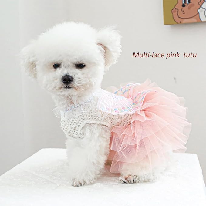 ANIAC Butterfly Dog Dress with Pink Tutu Funny Dog Clothes with Wing Girl Puppy Dress for Small Dogs Pet Butterfly Costume Holiday Cat Outfit for Halloween Birthday Wedding (Pink, X-Large)