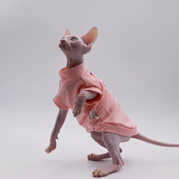 Cotton Sphynx Cat Clothes Spring and Summer Thin High Stretch Hairless Cat Clothes for Devon Rex, Konish Clothes Cat Apparel for Small Cats and Dogs… (Pink, X-Small)