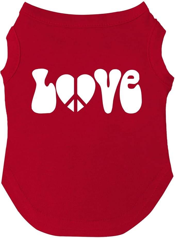 Love with Peace Symbol Heart Dog Tee Shirt | Sleeveless | Sizes for Puppies, Toys and Large Breeds (Red, X-Small 1039)