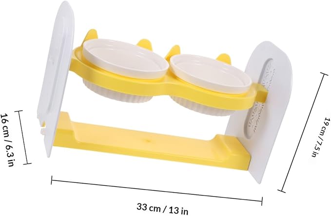 Ceramic Raised Cat Bowl Set Adjustable Height and Tilt, Yellow Non-Slip Floor Pet Bowls for Dogs and Cats, Sturdy Reusable Feeding and Watering Station