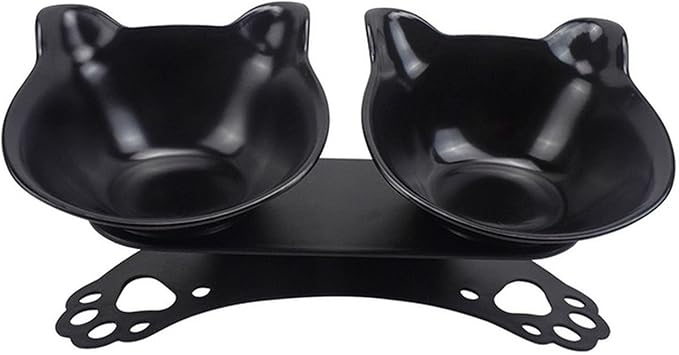 Cat Double Bowl Dog Non-Slip Food with Raised Stand Feeding & Watering Supplies Pet(Black)