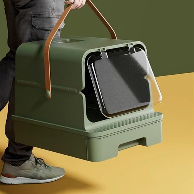 Pet Supplies, Enclosed Cat Litter Box with Door & Drawer, Anti-Splash Lid, Scoop Included(Green)