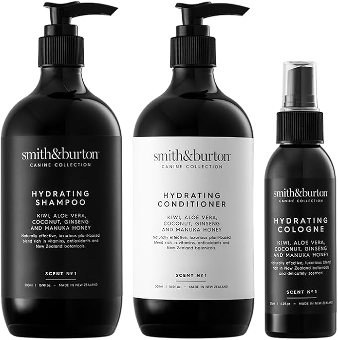 smith&burton Hydrating Lustre Set, Premium Plant-Based Dog & Cat Shampoo, Conditioner & Cologne, High-Shine Coat Care, Moisturizing Grooming System, 16.9 oz
