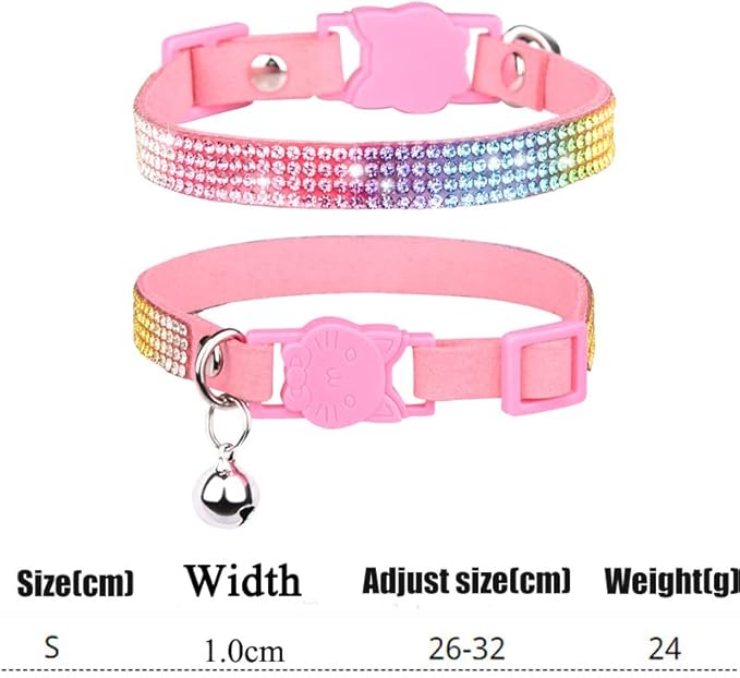 CHUKCHI Cat Collar Breakaway Bling Diamond Rhinestone with Bell Adjustable for Cats and Kitten Girl boy (Pink)